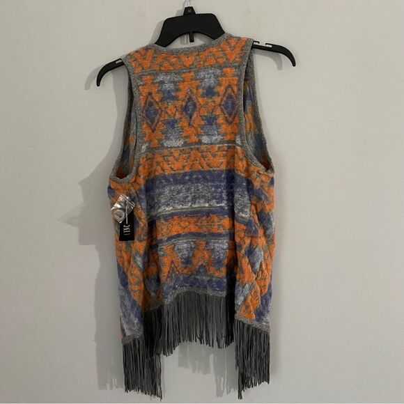 INC International Concepts Orange and Gray Fringe Vest Size M - Picture 3 of 3